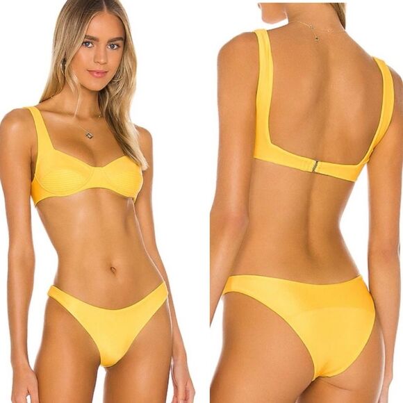 Lovers and Friends Revolve Zisa Bikini Set Yellow NWT Top XL EUC Bottom L Beach - Picture 1 of 16